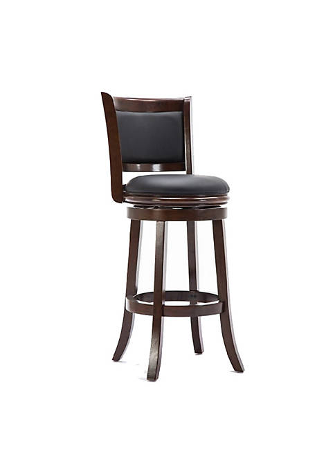 Round Wooden Swivel Barstool with Padded Seat and Back, Dark Brown