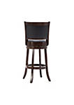 Round Wooden Swivel Barstool with Padded Seat and Back, Dark Brown