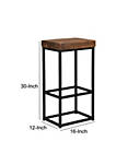 Transitional Style Iron Base Barstool with Wooden Seat, Brown and Black