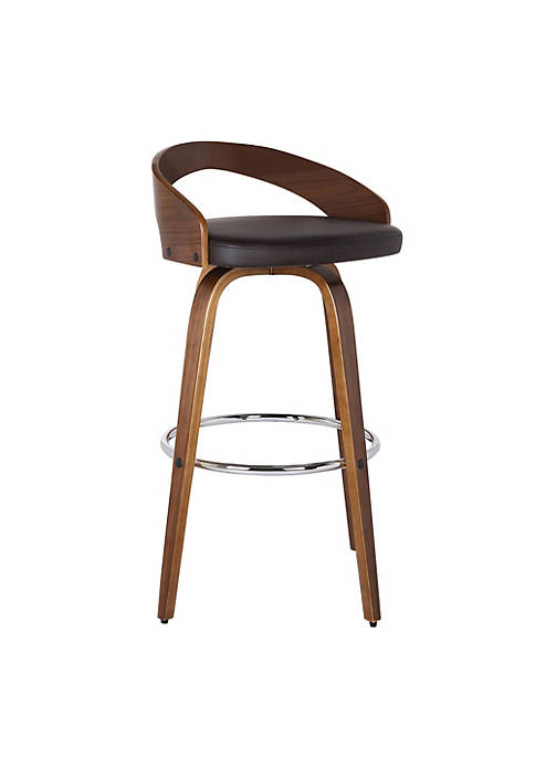 26 Inch Faux Leather Swivel Counter Height Barstool with Open Back, Brown