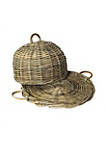 Rattan Weave Food Cover with Trivet and Curved Handles, Rustic Gray