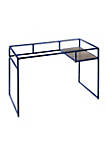 Rectangular Glass Top Desk with Open Compartment and Sled Base, Blue