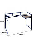 Rectangular Glass Top Desk with Open Compartment and Sled Base, Blue