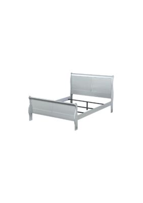 Duna Range Wooden Queen Size Bed With Sleigh Headboard And Footboard, Silver