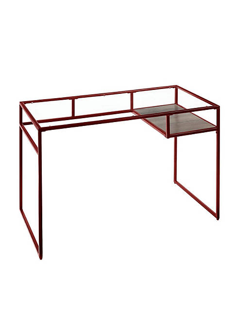 Benjara BM225732 Rectangular Glass Top Desk with Open
