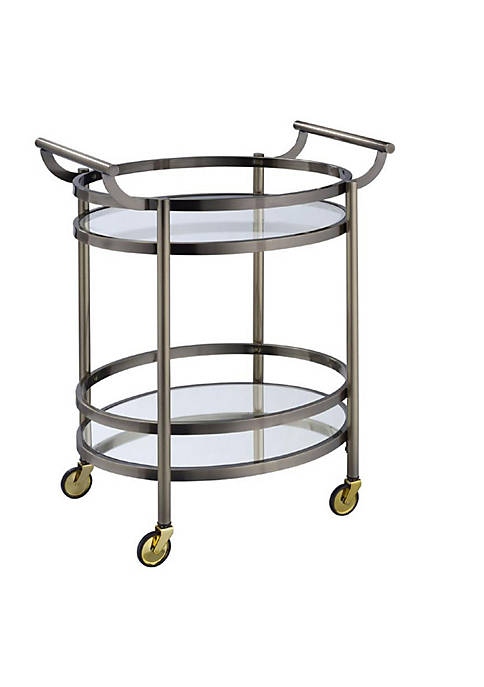 Duna Range Oval Metal Serving Cart, Clear Glass