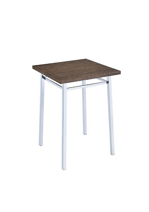 Contemporary Style Square Wood and Metal Bar Table, Brown and Silver
