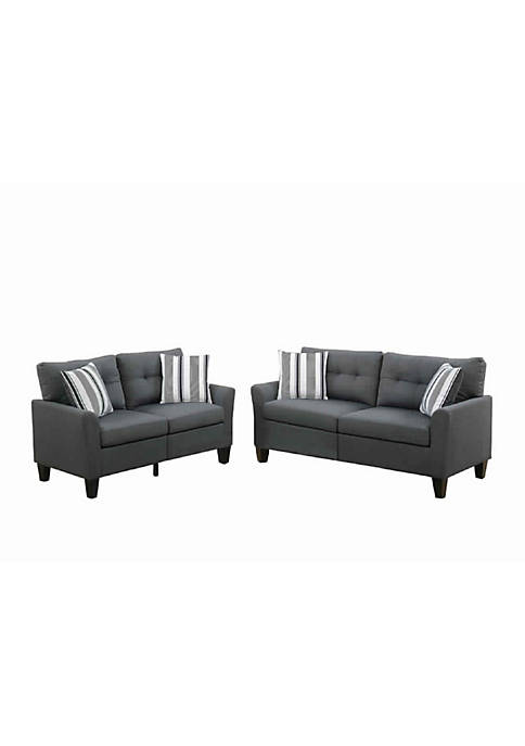Glossy Polyfiber 2 Piece Sofa Set In Charcoal Gray