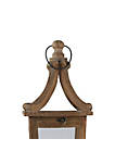 Wooden Lantern with Temple Top and Glass Panes, Set of 2, Brown