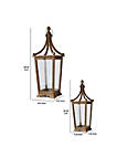 Wooden Lantern with Temple Top and Glass Panes, Set of 2, Brown