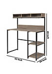 Wood and Tubular Metal Frame Office Desk with Hutch, Brown and Black