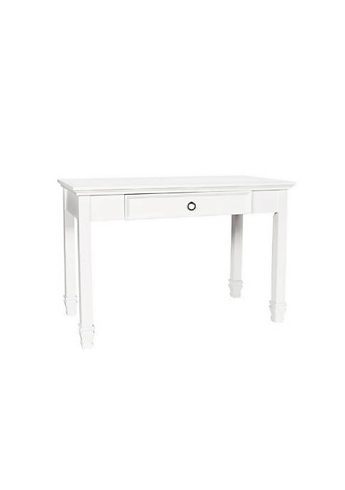 Single Drawer Wooden Desk with Metal Ring Pull and Tapered Legs, White