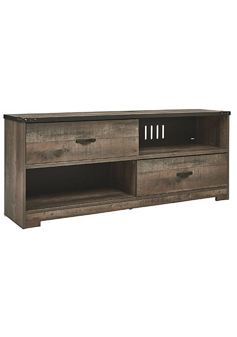 2 Drawer Wooden TV Stand with Open Shelves, Rustic Brown