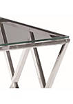 Diamond Shaped Metal Accent Table with Glass Top, Silver