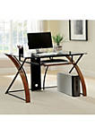Glass Top Computer Desk with Z Shaped Metal Legs, Brown and Black
