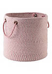 Round Shaped Fabric Basket with Braided Handles, Pink and White