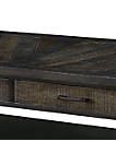 2 Drawer Rustic Style Plank Top Coffee Table with Open Shelf, Dark Oak