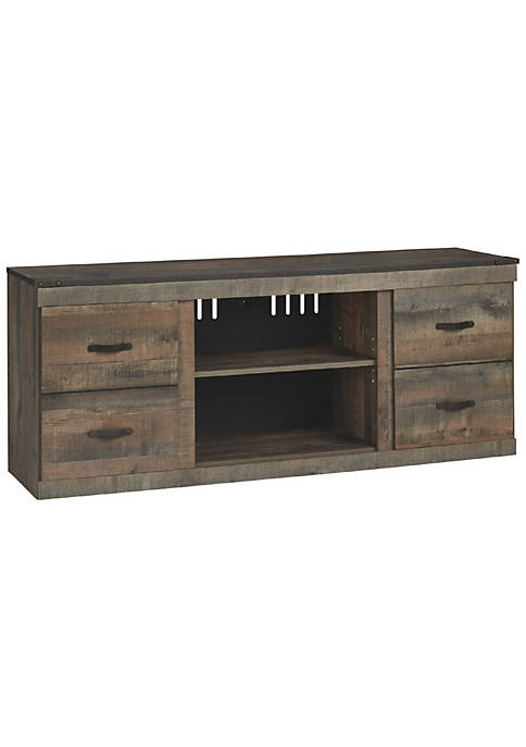 63 Inches Plank Style 2 Door Wooden TV Stand with Open Shelf, Brown