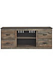 63 Inches Plank Style 2 Door Wooden TV Stand with Open Shelf, Brown
