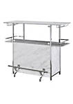 Bar Table with Faux Marble and Chrome Finish, White and Silver