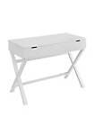 30 Inch Lift Top Wooden Desk with X Base, White