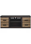 63 Inches 2 Door Wooden TV Stand with Open Shelf, Brown and Gray