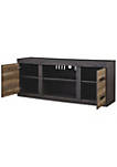 63 Inches 2 Door Wooden TV Stand with Open Shelf, Brown and Gray