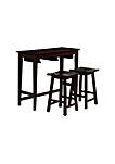 3 Piece Bar Table Set with Contoured Seat,  Espresso Brown
