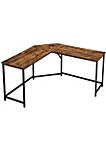 58.7 Inches L Shape Wood and Metal Computer Desk, Brown and Black