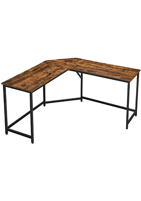 58.7 Inches L Shape Wood and Metal Computer Desk, Brown and Black