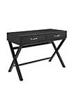 30 Inch 2 Drawer Wooden Desk with X Base, Black