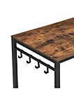 55 Inches Wood and Metal Office Desk with 8 Hooks, Brown and Black