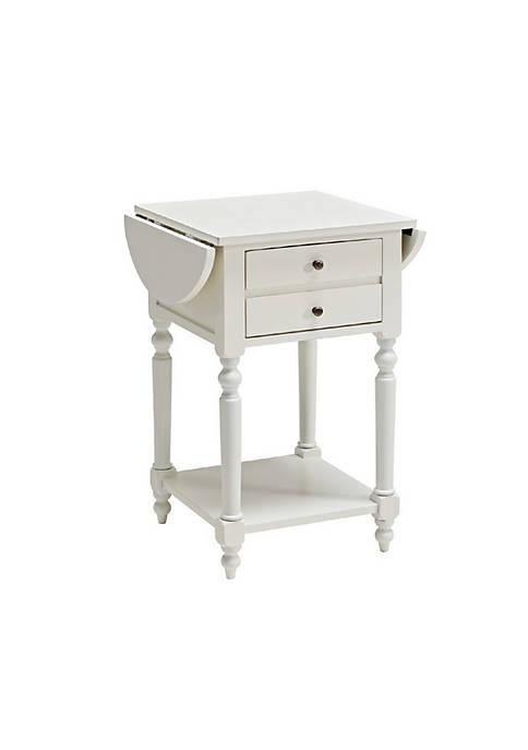 24 Inches 2 Drawer Accent Table with Drop Leaf, White