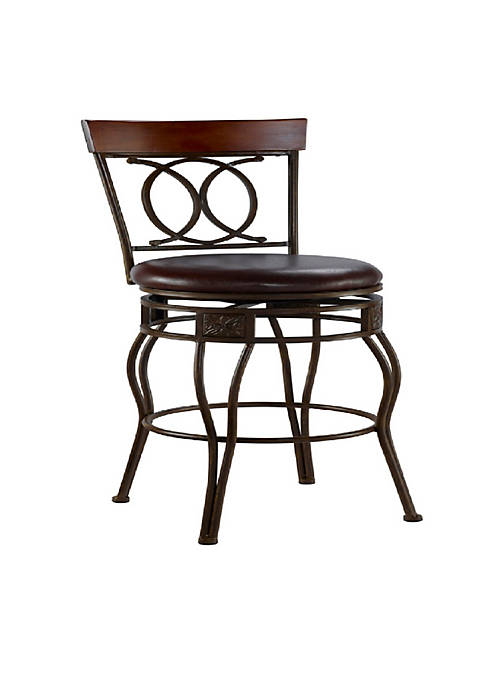 Barstool with Leatherette Seat and OX Cut Out Back, Brown