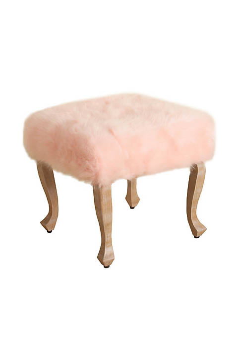 Duna Range Square Wooden Stool with Faux Fur