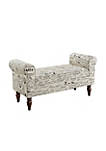 Fabric Upholstered Wooden Bench with Padded Rolled Sides, White and Black