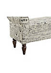 Fabric Upholstered Wooden Bench with Padded Rolled Sides, White and Black