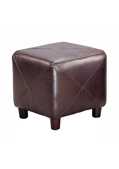 Contemporary Leather Cube Ottoman, Dark Brown
