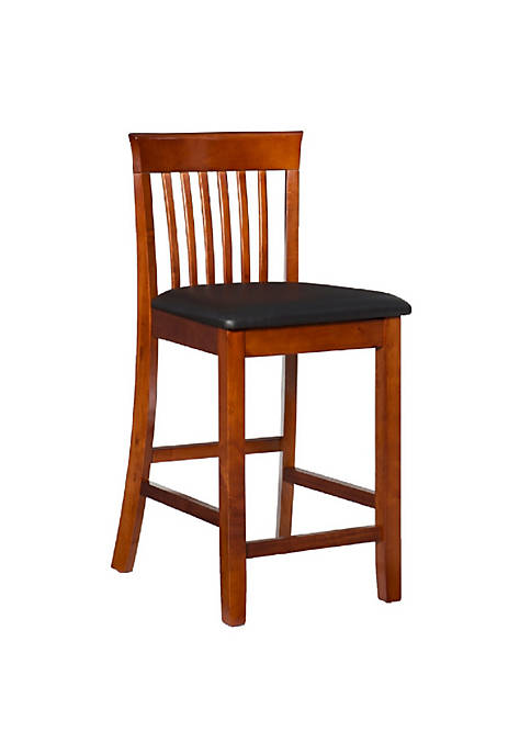 Counter Height Stool with Leatherette Seat and Slatted Back, Brown