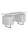 Wooden Office Desk with Floating Top and File Cabinet, White