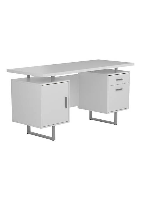 Wooden Office Desk with Floating Top and File Cabinet, White