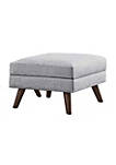 Fabric Upholstered Ottoman With Tappered Wooden Legs, Light Gray and Brown