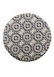 Medallion Pattern Fabric Upholstered Ottoman with Wooden Bun Feet, Cream and Black
