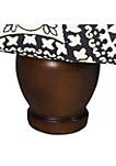 Medallion Pattern Fabric Upholstered Ottoman with Wooden Bun Feet, Cream and Black