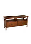 Wooden TV Stand with Two Large Drawers and 2 Open Shelves, Brown