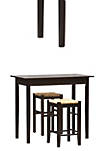 3 Piece Wooden Counter Set with Seagrass Seat Stools, Brown and Beige