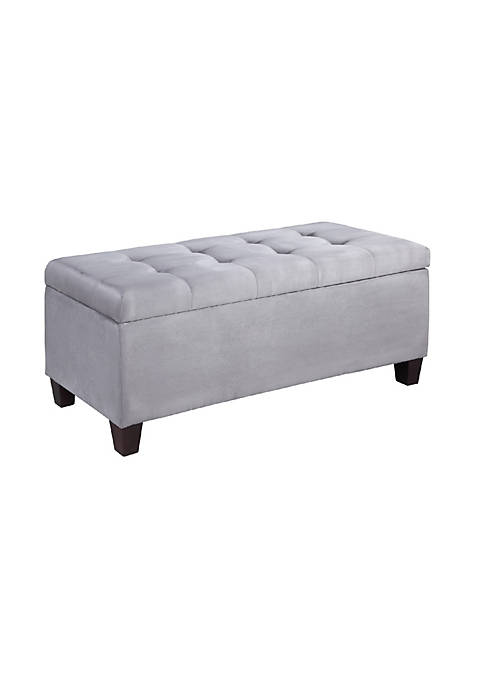 Fabric Upholstered Wooden Shoe Storage Ottoman, Gray and Black