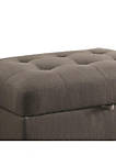 Tufted Linen Upholstred Wooden Ottoman With Storage, Gray