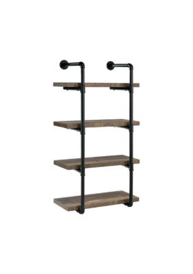Duna Range Wall Shelf With 4 Shelves And Piped Metal Frame, Brown And Black