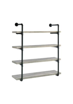 Duna Range 46 Inch 4 Tier Metal And Wooden Wall Shelf, Black And Gray